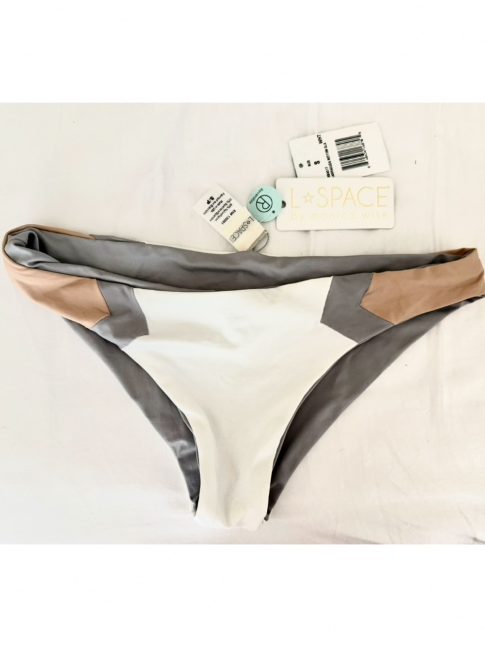 L*SPACE Marble Classic Bikini Bottoms S Reversible White Gray NWT